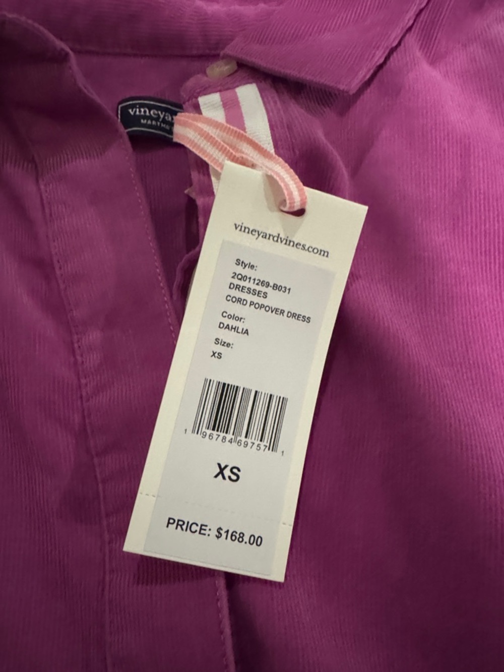 Vineyard Vines Raspberry Pinwale Corduroy Dress - NWT - XS - Picture 9 of 11
